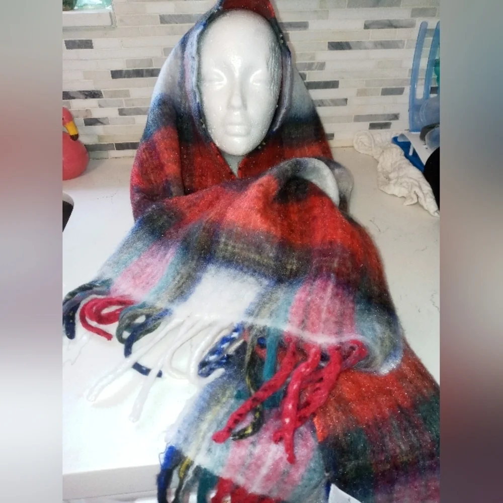 J. Crew Oversized Plaid Super Soft Winter Knit Scarf w Fringe 78